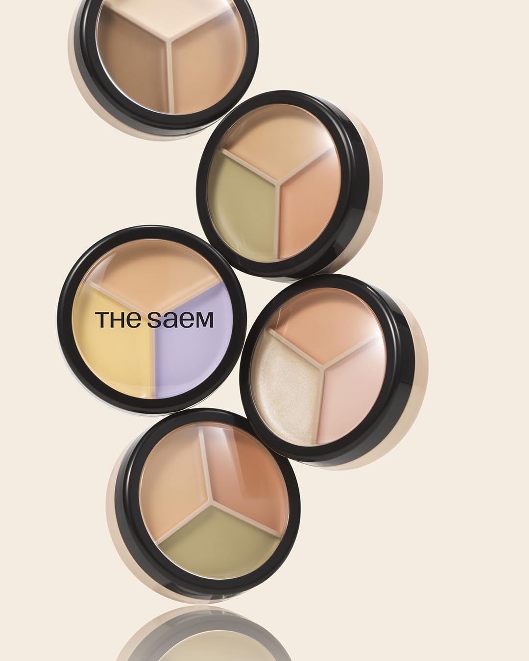 THESAEM Cover Perfection Triple Pot Concealer - 3-Color Contour & Highlight Palette - 02 Contour Beige with Sweet Almond Oil