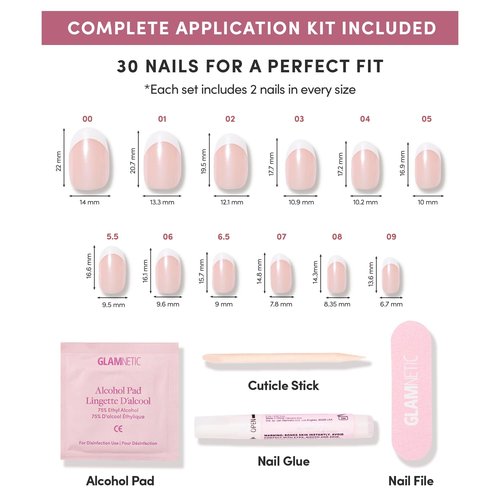 Glamnetic Press On Nails - She's A Pearl | Short Round White French Tip Fake Nails, Salon Quality French Manicure | 12 Sizes - 30 Nail Kit with Glue