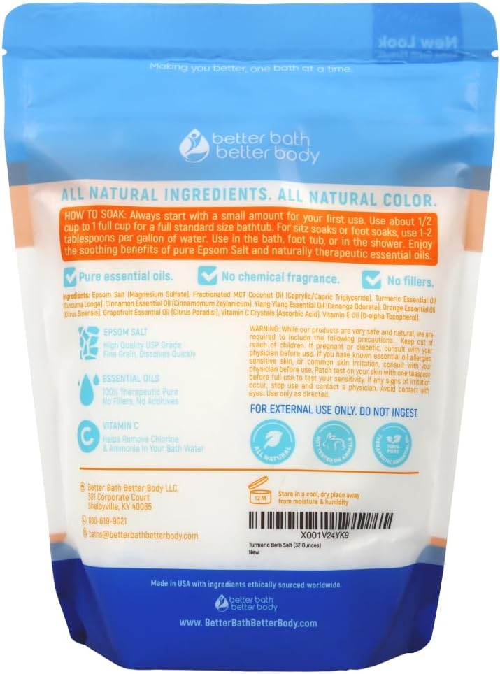 Turmeric Bath Salt by [Brand Name] - 32 Oz Epsom Salt with Essential Oils & Vitamin C | Natural Soak for Relief & Relaxation