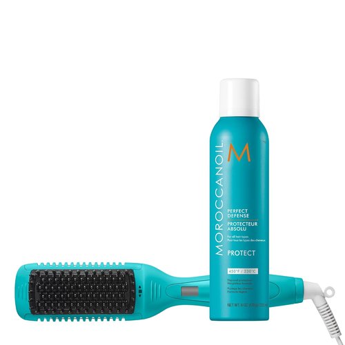 Moroccanoil Smooth Style Ceramic Heated Brush & Perfect Defense Bundle | Ultimate Hair Care Set