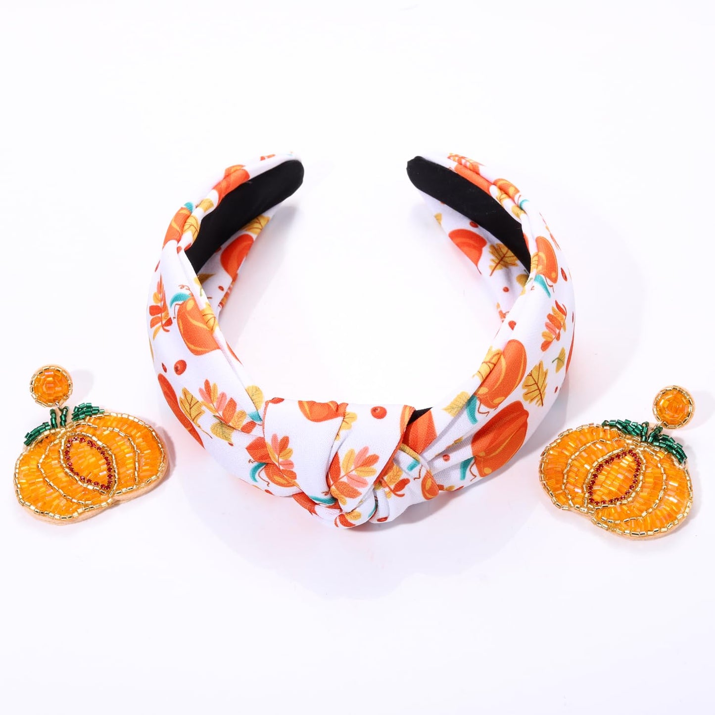 YAHPERN Thanksgiving Headband for Women Pumpkin Maple Leaf Headband Festive Jeweled Knotted Hairband Thanksgiving Hair Accessories Holiday Party Jewelry Gifts (Thanksgiving Pumpkin)