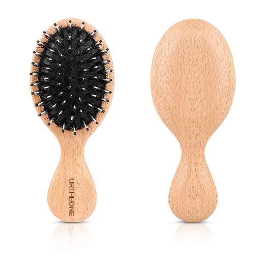 Skiennix Mini Boar Bristle Hair Brush - Detangles & Adds Shine for All Hair Types | Travel-Friendly Design