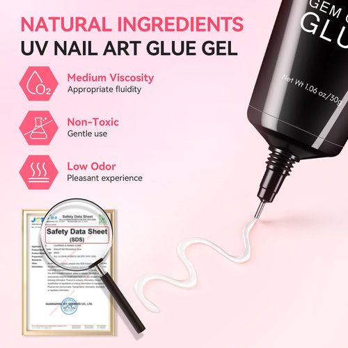 Makartt Rhinestone Glue for Nails - 60G No Wipe Super Strong Nail Gem Glue Bling Gel for 3D Decorations Nail Art Gems Jewelry Diamond for Nails Techs Supplies Beginners Nail Lamp Required