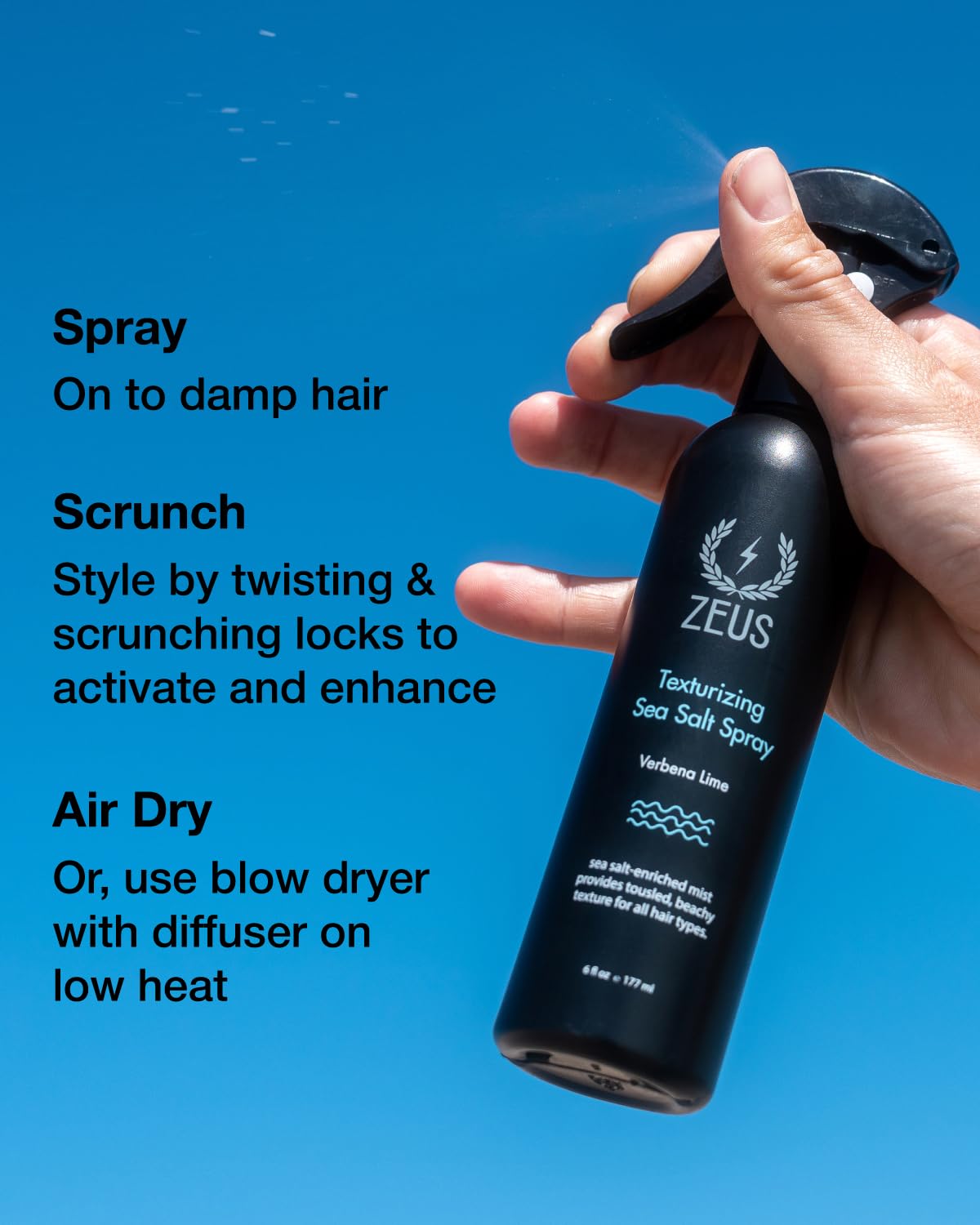 ZEUS Texturizing Sea Salt Hair Spray - Professional Volumizing Mist for Beachy Hair & Beard - Lightweight Hold, Matte Finish