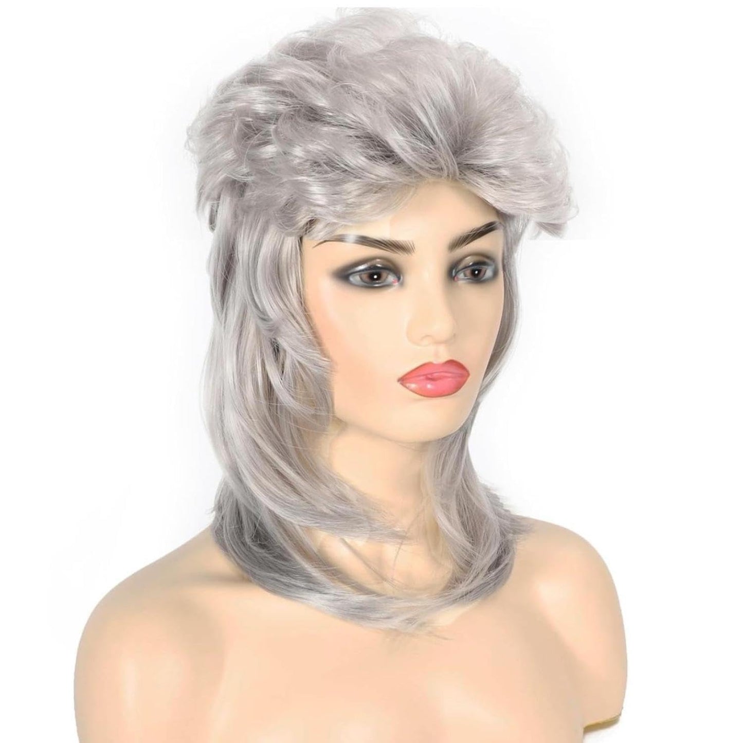 Daiaces Grey Mullet Wigs for Women 80s Rocker Wig Costumes Fancy Party Cosplay Halloween Wig