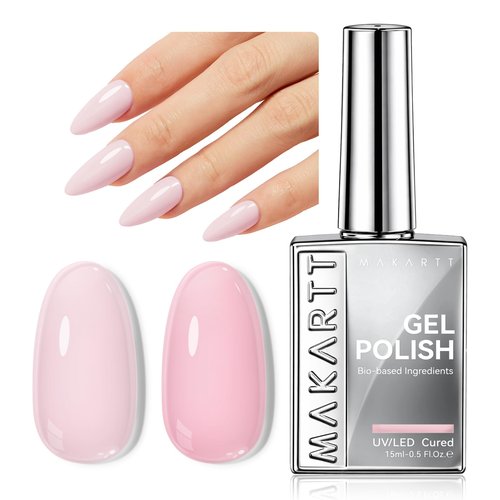 Makartt Milky Pink Gel Nail Polish: 15ML Hema-Free Jelly Baby Pink Nail Polish Sheer Translucent Effect Soak Off UV LED Nail Art Manicure DIY Home Salon Gift for Women