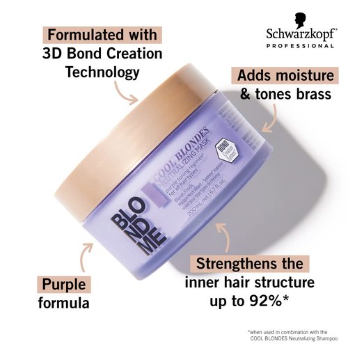 BlondMe Cool Blondes Neutralizing Mask - Deep Conditioning Treatment with Purple Toning | Eliminates Brassiness in All Blonde Hair Types