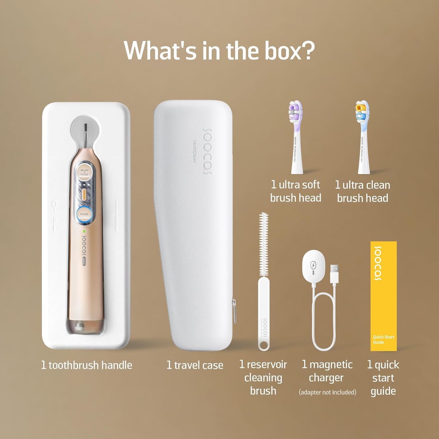 Soocas NEOS II Ultra Electric Toothbrush - 3-in-1 Flossing & Water Flosser Combo, Champagne Gold