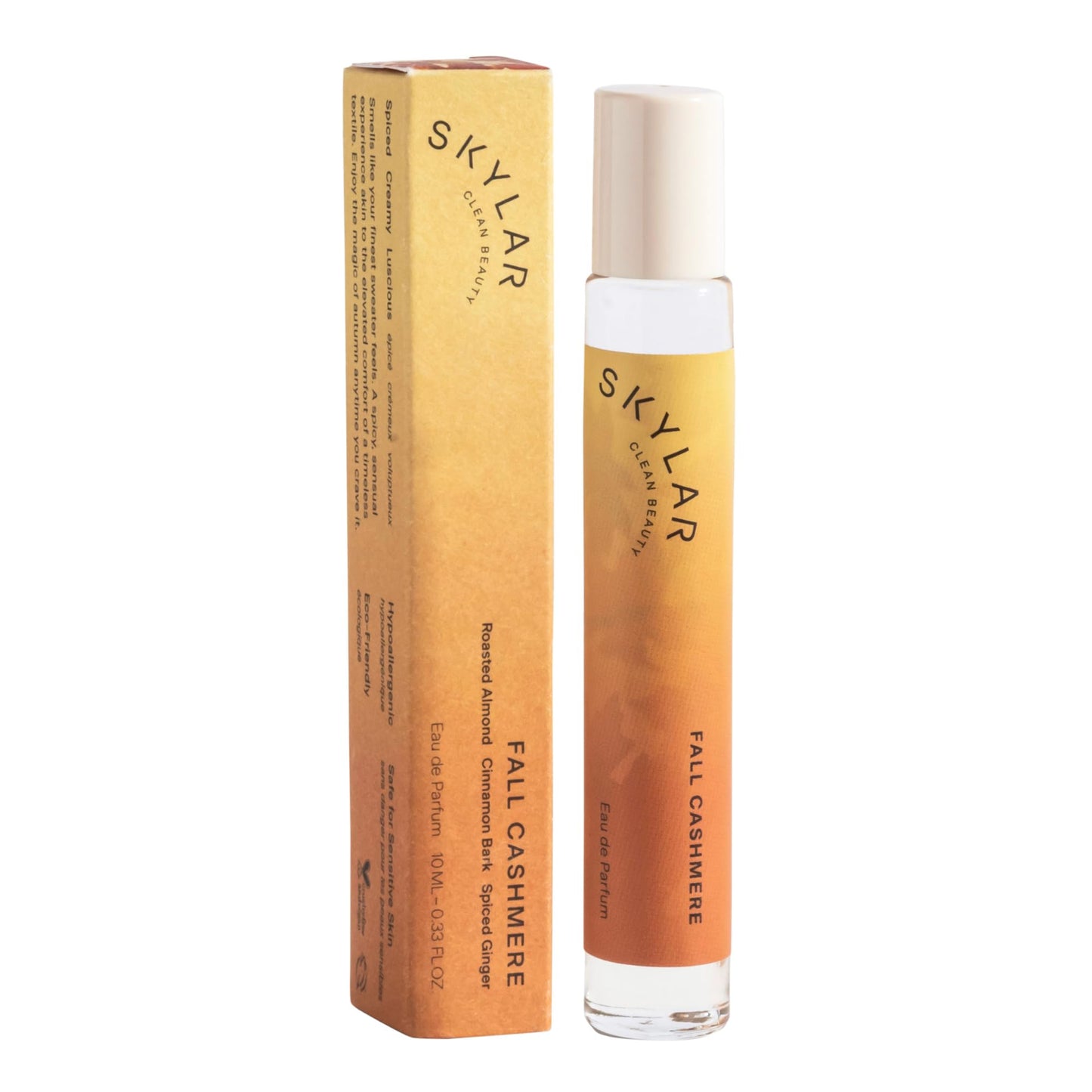 Skylar Fall Cashmere Eau de Parfum - Hypoallergenic & Clean Perfume for Women & Men, Vegan & Safe for Sensitive Skin - Spicy Gourmand Perfume with Notes of Cinnamon, Almond & Ginger - 10mL /0.33 Fl oz