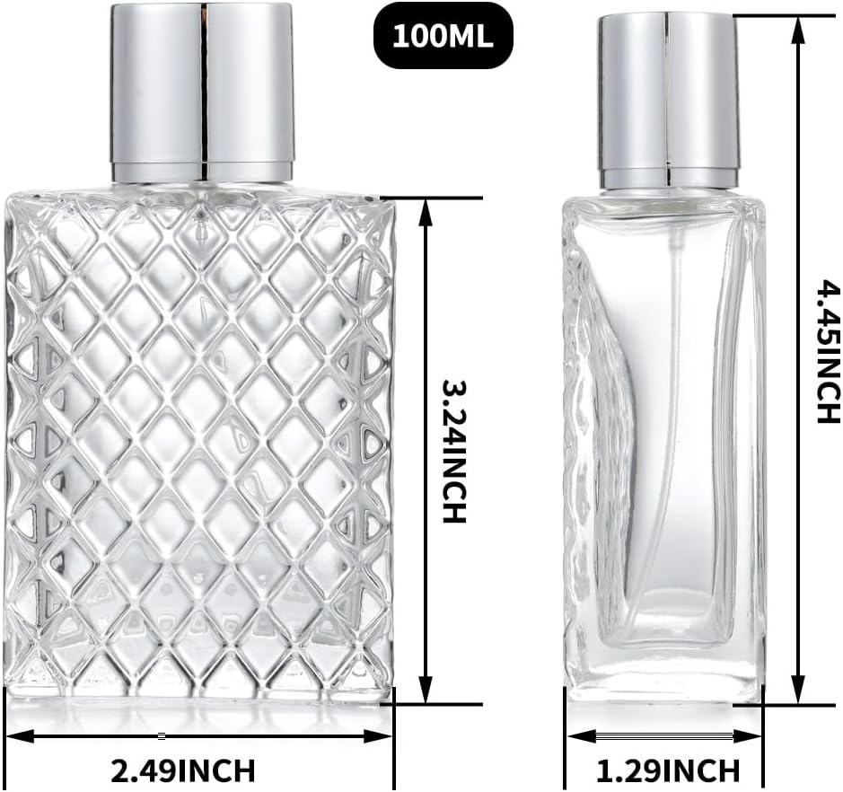 2Pcs 100ml 3.4 oz Refillable Spray Perfume Bottles large cosmetic Fine Mist Atomizer Empty Portable Clear Glass Essential Oil Container for Travel