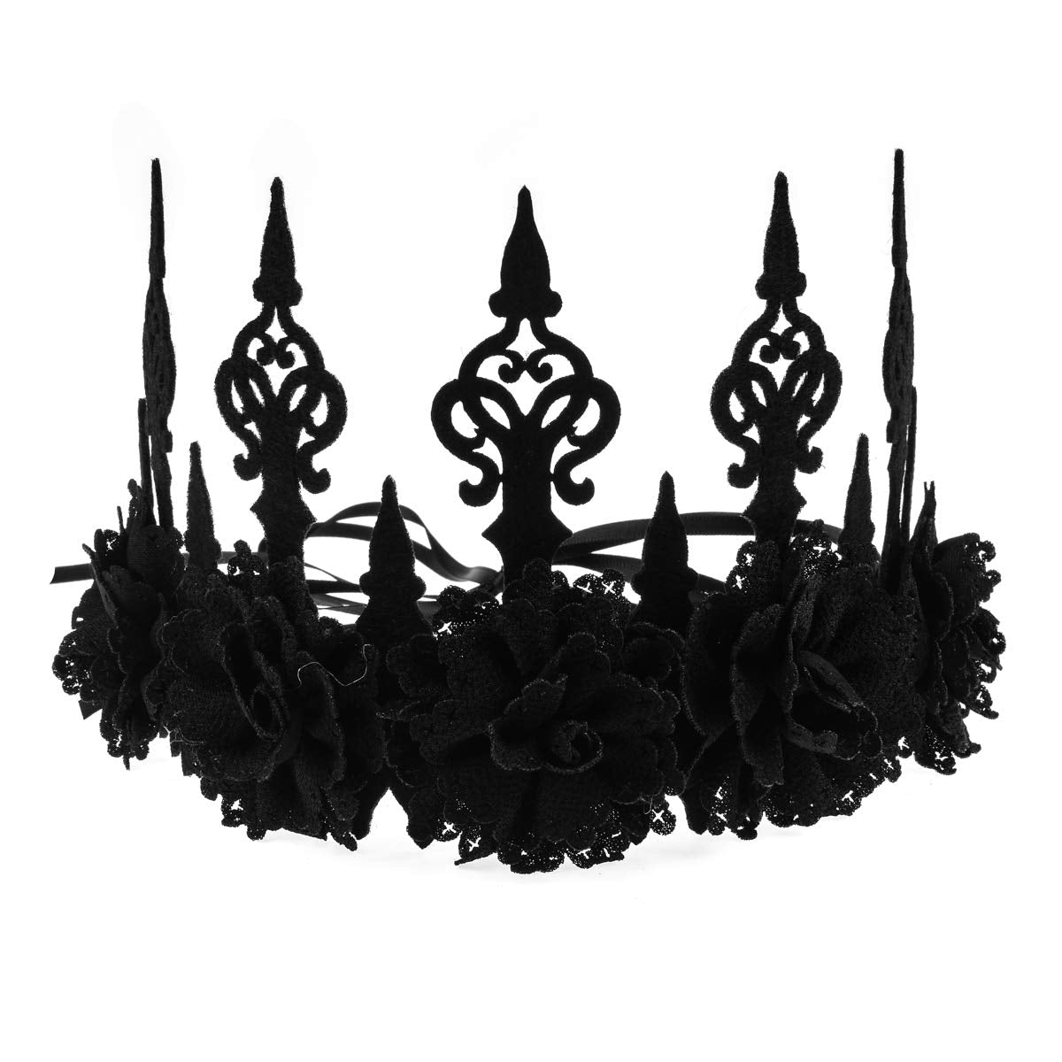 Love Sweety Halloween Vintage Crown Rose Headband Gothic Floral Headpiece (A Black)