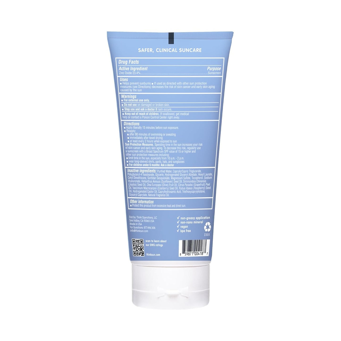 Thinksport SPF 50+ Mineral Sunscreen - Natural, Water Resistant Sunblock for Active Use | Vegan, Reef Friendly, 6oz