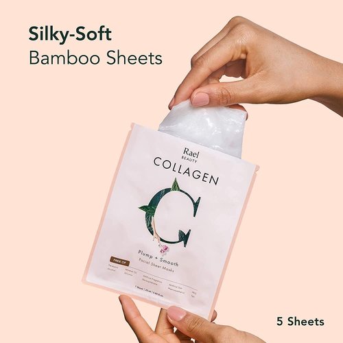 Rael Collagen Face Masks - Nourishing Bamboo Sheet Masks with Fruit Extracts | 5 Sheets for All Skin Types