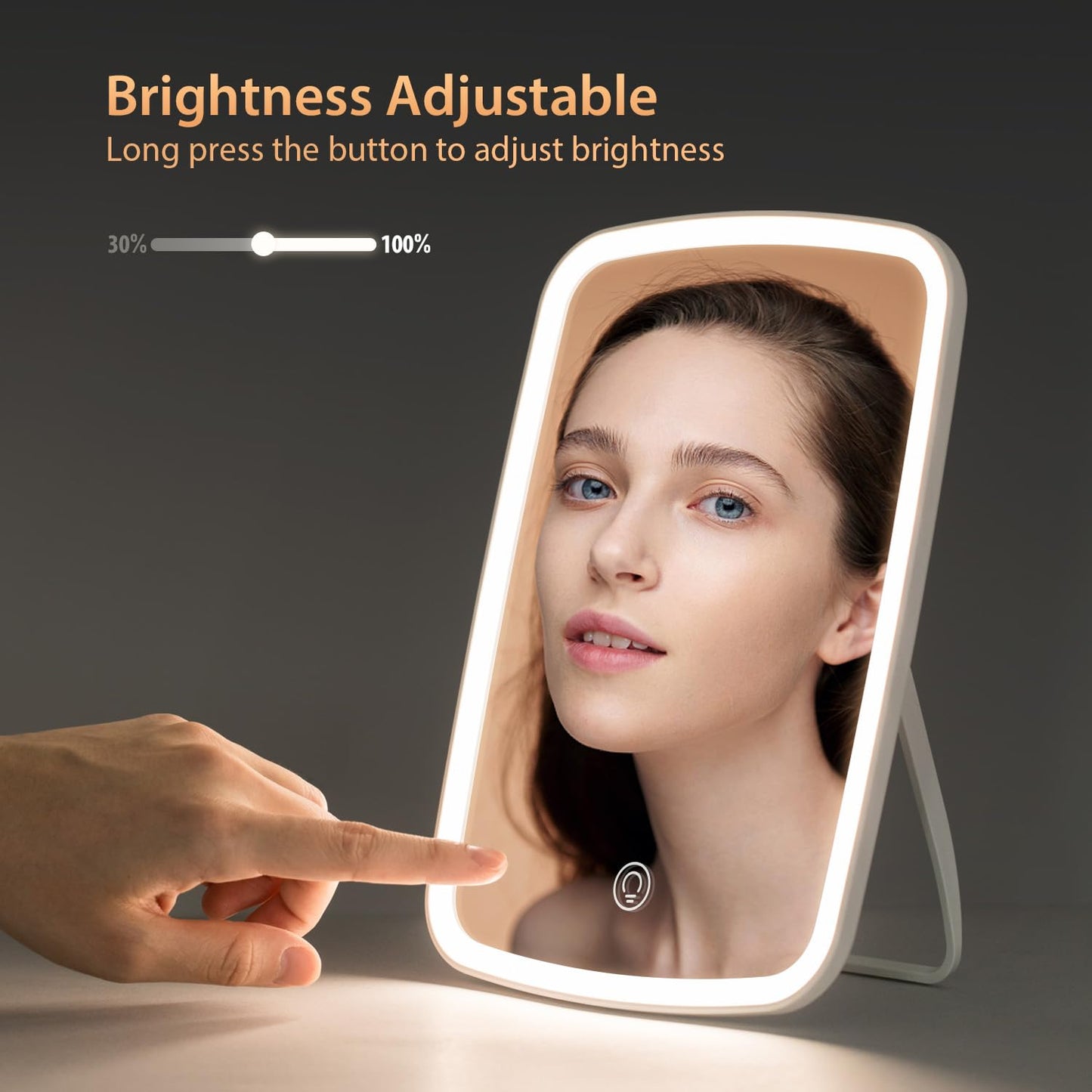 NEZZOE Rechargeable Makeup Mirror with Lights, Portable Travel Lighted Vanity Mirror, Dimmable Touch Screen Tabletop LED Make up Mirror