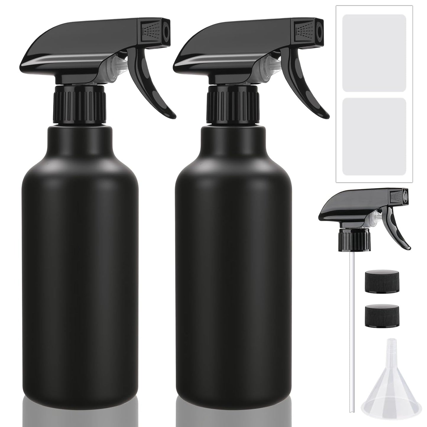 Skiennix 16.9oz Plastic Spray Bottles - Heavy Duty for Hair Mist & Cleaning Solutions | 2 Pack Black