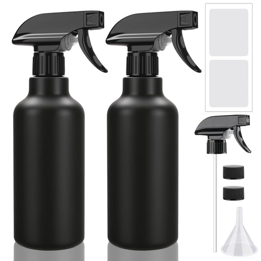 Skiennix 16.9oz Plastic Spray Bottles - Heavy Duty for Hair Mist & Cleaning Solutions | 2 Pack Black