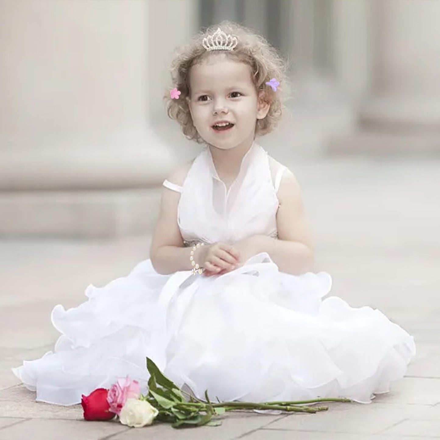 Flower Girl Jewelry Set with Flower Bracelet and Hair Clips, Great for Proposal Gifts I