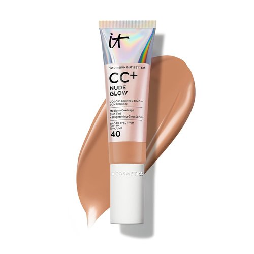 IT Cosmetics CC+ Nude Glow Foundation - Medium Coverage with SPF 40, 2% Niacinamide & Hyaluronic Acid, 24H Hydration for Normal to Dry Skin - 1.08 fl oz