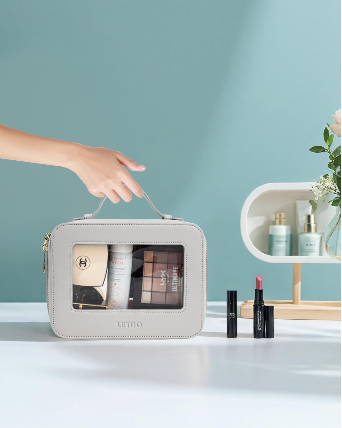 LETGO Clear Makeup Bags, TSA Approved Toiletry Bag with Zipper, Clear Makeup Organizer Fit Carry-on Travel Essentials,Clear Cosmetic Bags for Women Men (A-Grey)