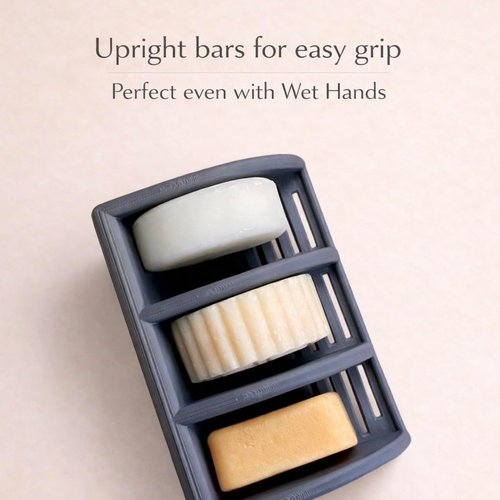 Essence & Abode Shampoo Bar Holder - 3-Slot Soap & Conditioner Organizer with Drainage | Modern Dark Gray Bathroom Storage