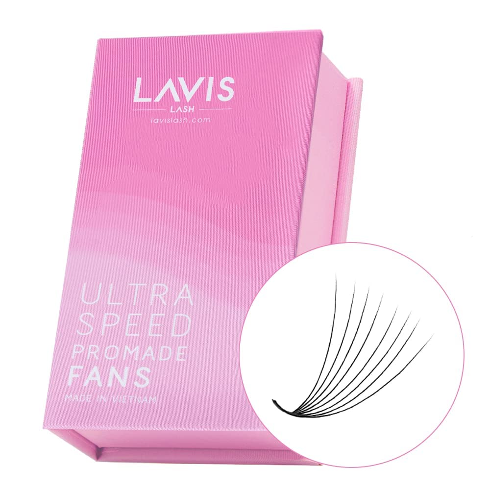 LAVISLASH 500 Ultraspeed Promade Fans Handmade Volume Eyelashes | Ultra Speed Eyelash Extension | 3D To 16D Fans | 0.03/0.05/0.07mm Thickness | C/CC/D Curl | 8-16mm Length(16D-0.03-C-14mm)