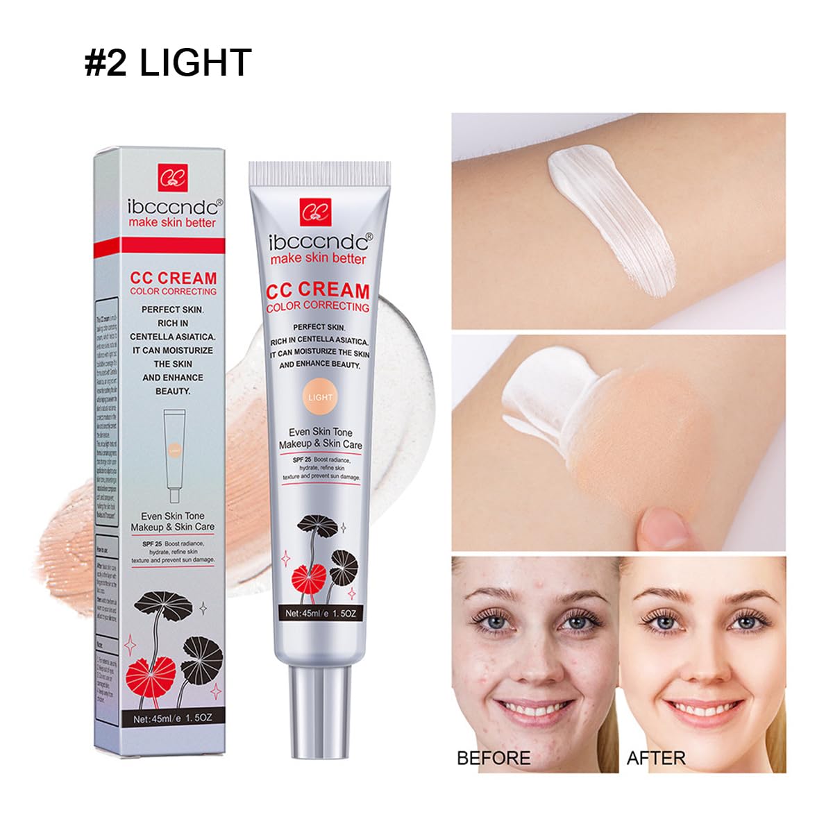 Skiennix Color Correcting CC Cream - Full-Coverage Foundation with SPF 25 | Hydrating Serum, Light (45 ml)