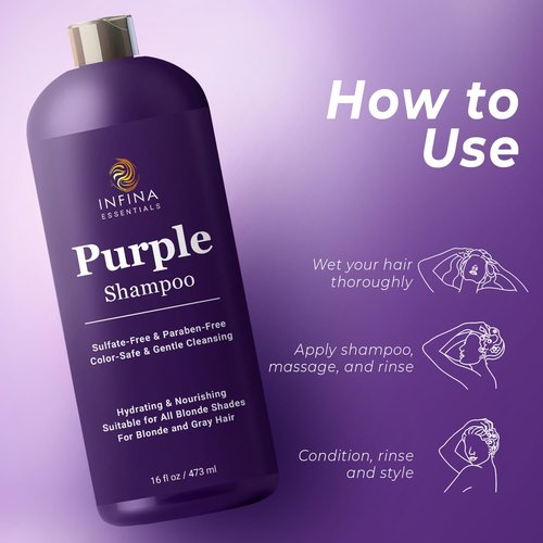 INFINA ESSENTIALS Purple Shampoo - Sulfate-Free Formula for Blondes & Gray Hair | Nourishing & Hydrating - 16 fl oz