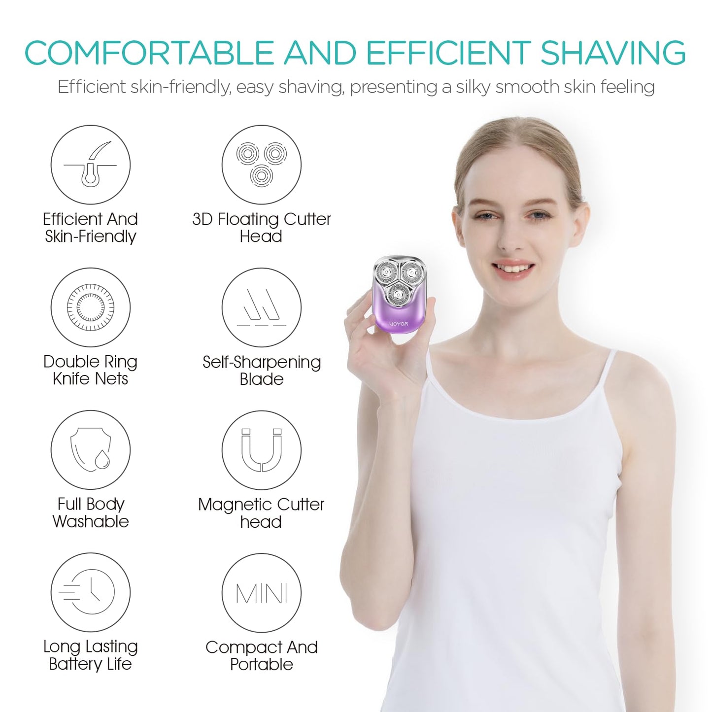 VOYOR Electric Razors for Women 3D Floating Blade Shaver for Women, Electric Shaver for Legs Bikini and Body Facial Hair Remover Women's Electric Shavers Waterproof Women's Grooming ES310 (Purple)