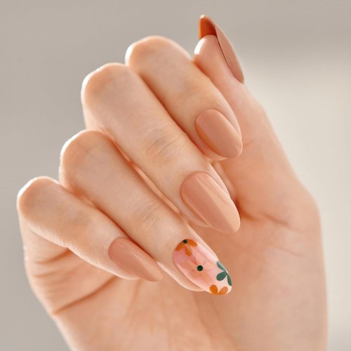 Kiss Impress No Glue Mani Press On Nails - 'As It Was' Design, Medium Almond Shape, Beige, 30 Nails Included