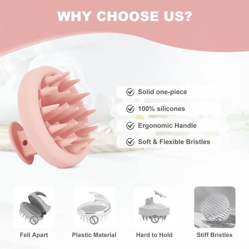 AIMIKE Scalp Massager Shampoo Brush - Soft Silicone Hair Scrubber for Dandruff & Hair Growth - Pink