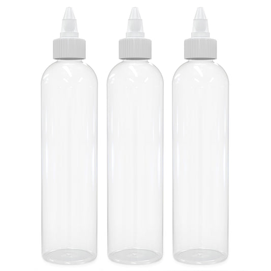 BRIGHTFROM Twist Top Applicator Bottles, 8 OZ Crystal Clear, Squeeze Empty Plastic Bottles, BPA-Free, PET, Refillable, Open/Close Nozzle - Multi Purpose (Pack of 3)