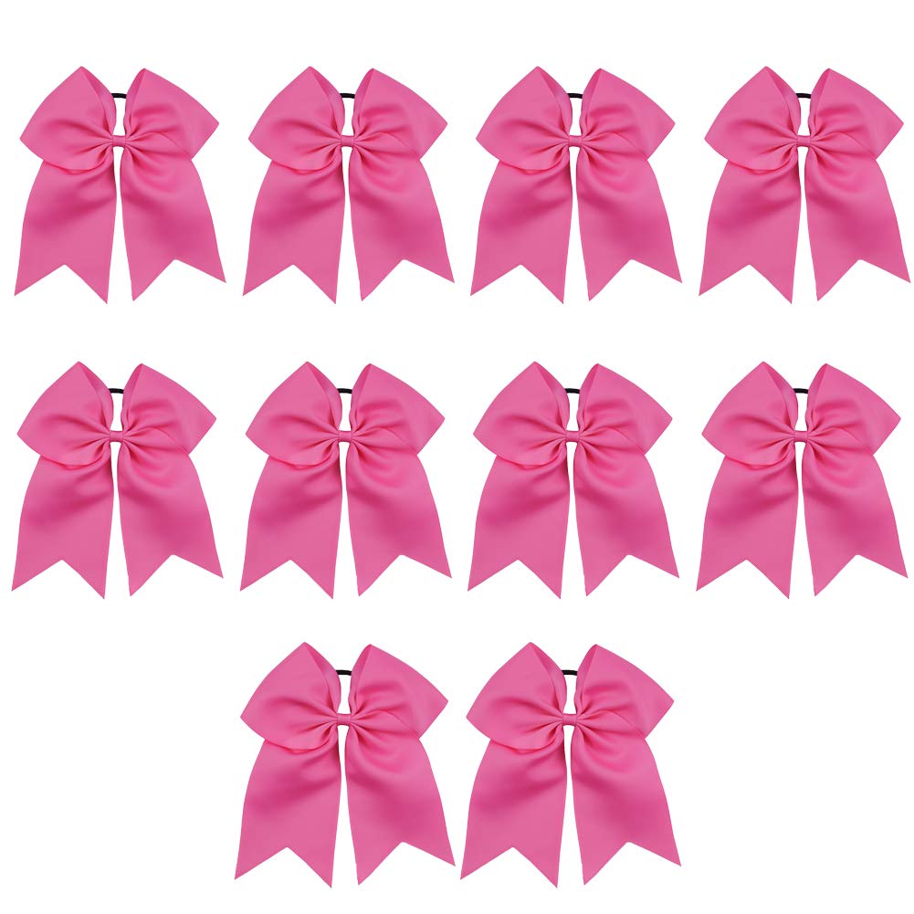 NCMAMA Baby Girls Large Breast Cancer Awareness Cheer Bow Solid Hot Pink Ribbon Hair Tie Ponytail Holder 10Pcs