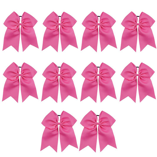 NCMAMA Baby Girls Large Breast Cancer Awareness Cheer Bow Solid Hot Pink Ribbon Hair Tie Ponytail Holder 10Pcs