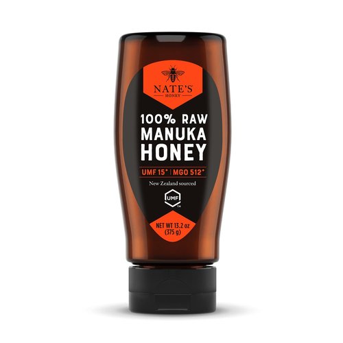 Nate's Raw Manuka Honey - MGO 512+ | UMF Certified 15+ | 13.2 oz Squeeze Bottle