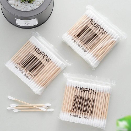 RIKWOG Cotton Swabs - 1200 Count Bamboo Sticks with Clear Containers for Makeup & Personal Care