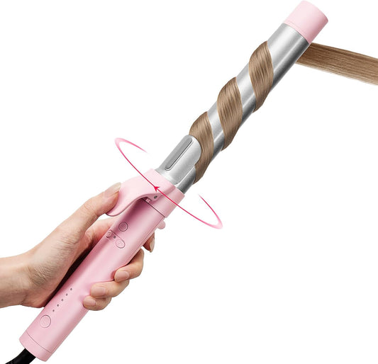 TYMO Automatic Curling Iron - Rotating Beach Waves Curling Wand for Long Hair, 1.25 Inch, Pink