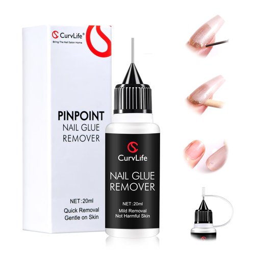 Curvlife Pinpoint Nail Glue Remover 20ml, Acetone-Free Gentle Dissolver for Press On Nails, Multi-Functional Remover for Nail Tips & Extensions, Quick Adhesive Debonder