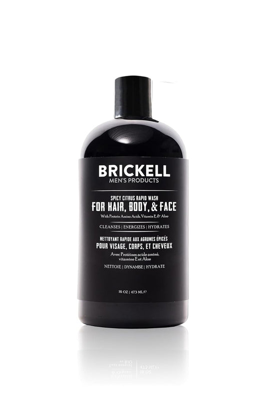 Brickell Men's 3-in-1 Body Wash Gel - Natural & Organic Spicy Citrus Scent, 16 Ounce