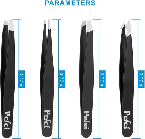 Pefei Tweezers Set - Professional Stainless Steel Eyebrow Tweezers for Precision Hair Removal - Black