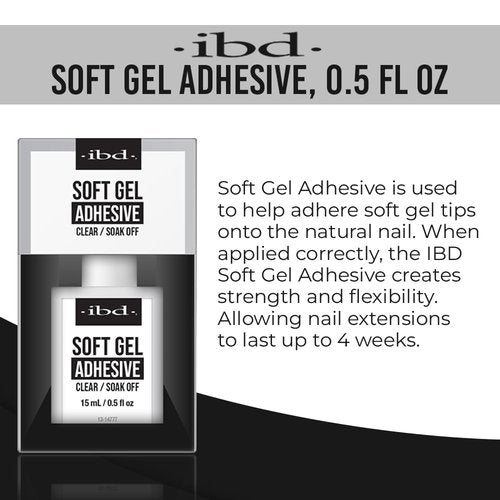 IBD Soft Gel Nail Adhesive - Clear Gel Nail Glue for Fake Nails, Tips, & Acrylic Extensions, Durable, Easy Soak-Off Bond, 0.5 fl oz