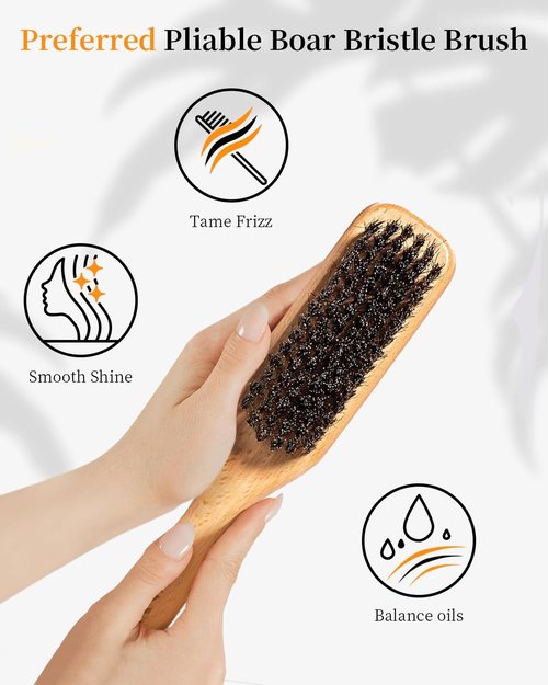 Slick Back Hair Brush, Hair Wax Stick Set - Boar Bristle Brush for Fine to Medium Hairs - Smooth Flyaways, Frizz & Baby Hairs, Sleek Ponytails Buns Updos