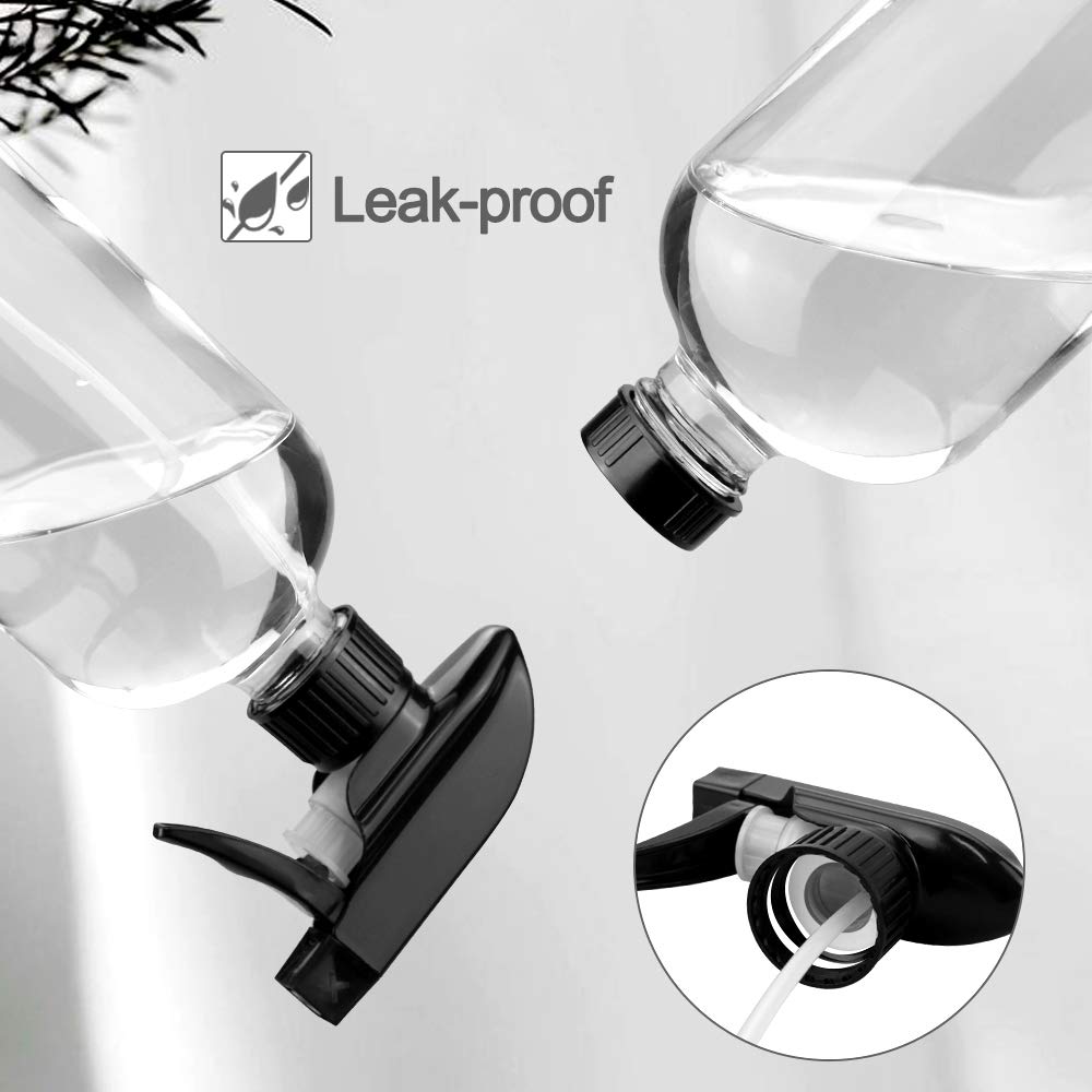 Worldgsb Glass Spray Bottles - 16oz Refillable Boston Round Containers with Adjustable Nozzle & Labels - Clear