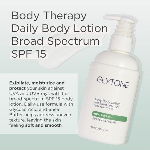 Glytone Daily Body Lotion with SPF 15 - Broad Spectrum Sunscreen Moisturizer for Sensitive Skin - 12 oz