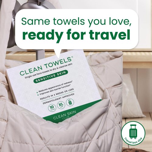 Clean Skin Club Clean Towels® XL Sensitive Skin | Travel Pack, Ultra-Soft Disposable Face Towels Infused with Aloe & Glycerin for Sensitive Skin, TSA-Approved Travel Essential,1 Pack, 10 Ct Total