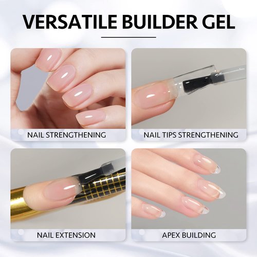 GAOY Clear Builder Gel for Nails, 16ml Nail Strengthener in a Bottle, Nail Extension Hard Gel, Soak Off Long Lasting UV Light Cure, Base Coat Top Coat Needed
