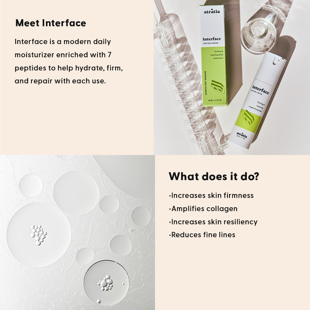 Stratia Interface Daily Moisturizer - Hydrating Peptide Formula for All Skin Types | 1.70 Fl Oz