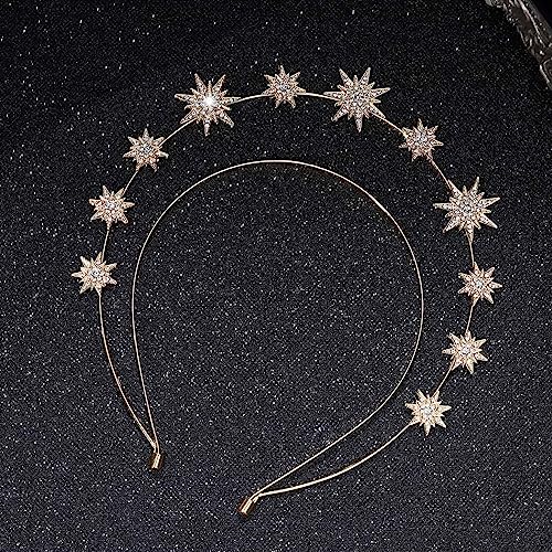 CAKURE Crystal Halo Crown Gold Star Headband Goddess Headpiece Bridal Wedding Tiara and Crowns Hair Accessories for Women and Girls (Rose gold)