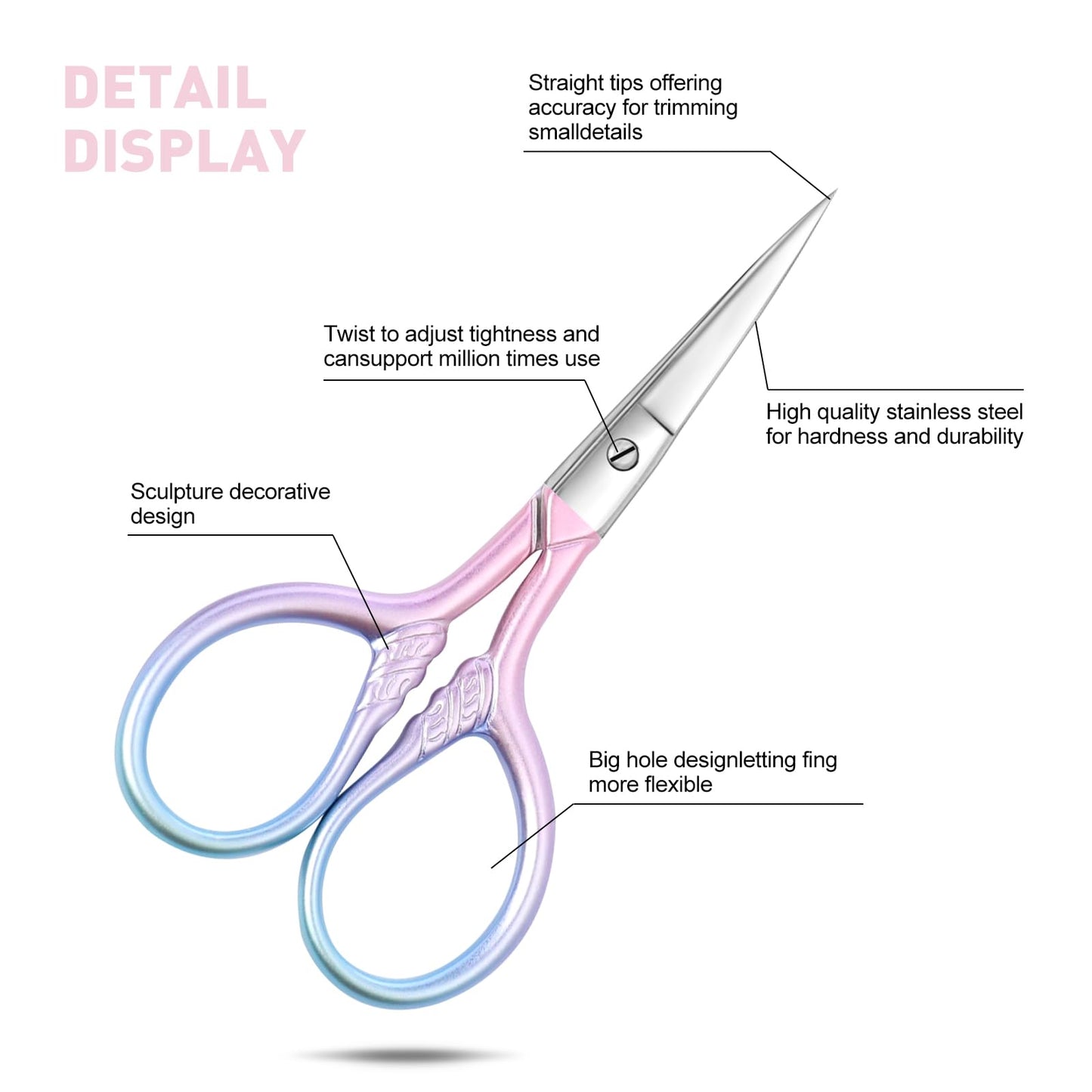 Lobodt Personal Care Professional Beauty Tools (pink) Small scissors Facial hair removal and ear, nose and eyebrow, beard trimming Stainless steel fine straight head scissors