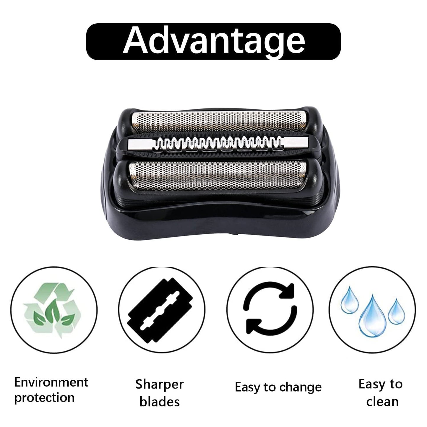 Braun 21B Replacement Head - Wet & Dry Foil and Cutter for Series 3 Electric Shavers