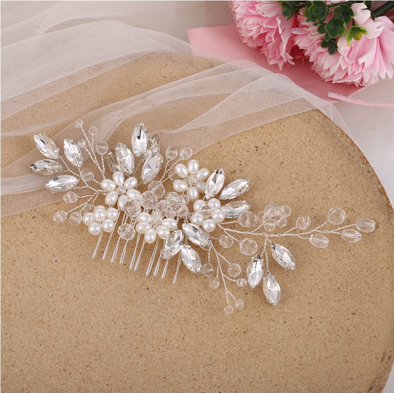 Bestshoot Hair Comb, Bridal Hair Accessories with Crystal Rhinestone, Alloy Wire, for Women, Girls, Bridal, Bridesmaid (Silver)